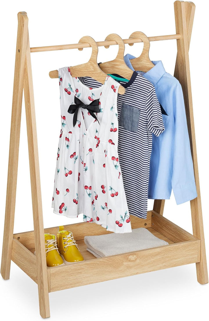 Relaxdays Kleiderständer Kinder, HBT 98,5 x 62 x 40 cm, 3 Kleiderbügel, Kleiderstange & Ablage, Kind