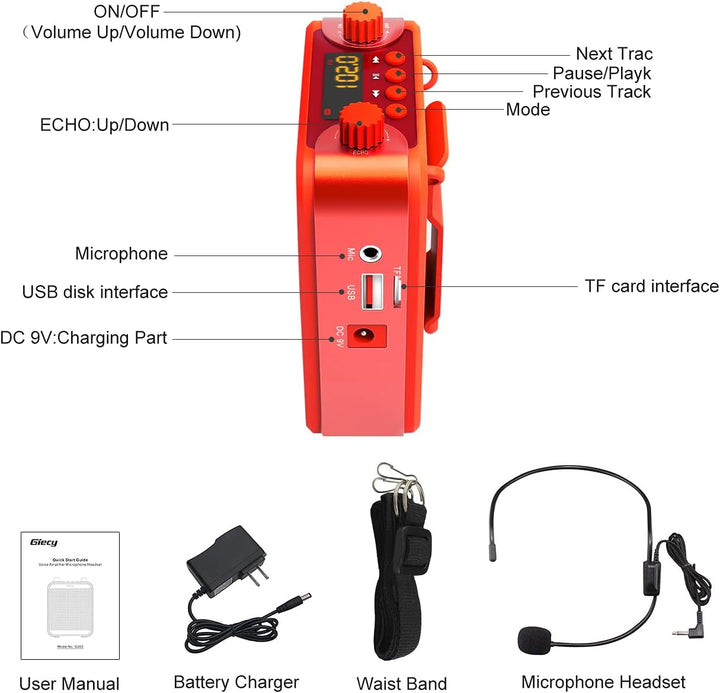 Giecy Sprachverstärker tragbar 30W 2200mAh Akku mit grosser Kapazität und Mikrofon Headset für Klass