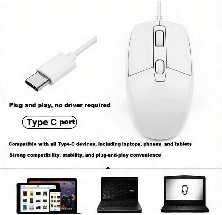 Kabelgebundene Maus USB C Geräuscharmes Klicken Optische Typ-C Mäuse mit 1.5m Kabel 1000 D-PI 3 Tast
