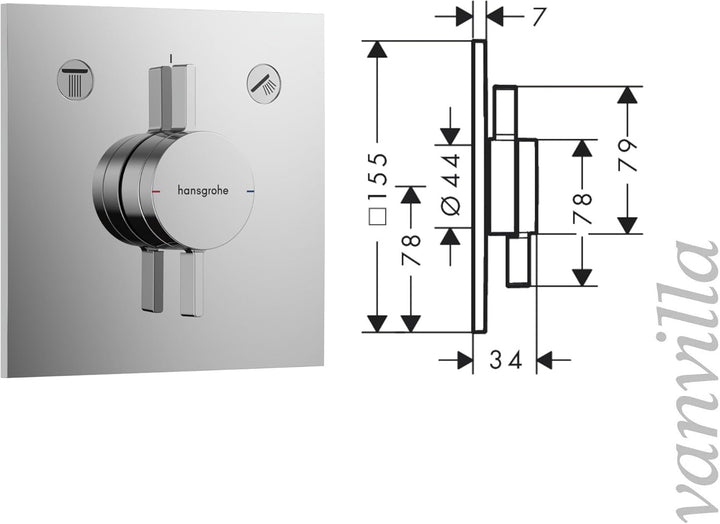 vanvilla Duschsystem mit Unterputz Duscharmatur von Hansgrohe Duo Turn E und vanvilla Regendusche mi