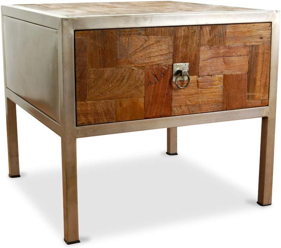 livasia Java Beistelltisch aus Metall und Teakholz | Nachttisch im Industrial Design | Asiatische Mö