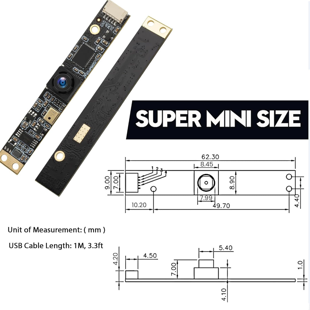 Mermaid 8MP USB-Kameramodul mit Mikrofon, 105 Grad Weitwinkel, Fester Fokus, kleine Lightburn 3D-Dru