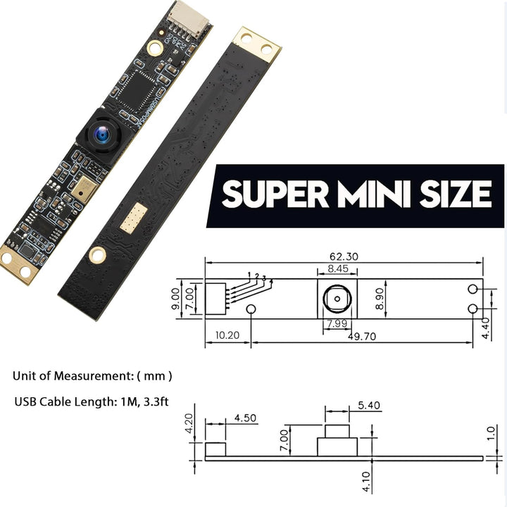 Mermaid 8MP USB-Kameramodul mit Mikrofon, 105 Grad Weitwinkel, Fester Fokus, kleine Lightburn 3D-Dru