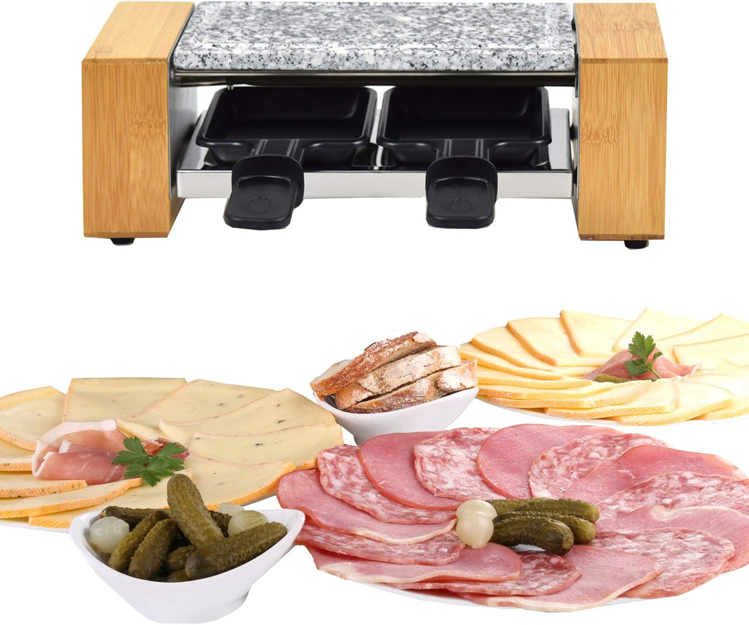 Syntrox Germany RAC-320W Biel Holzdesign Raclette mit antihaftbeschichteter Grillplatte und Naturste