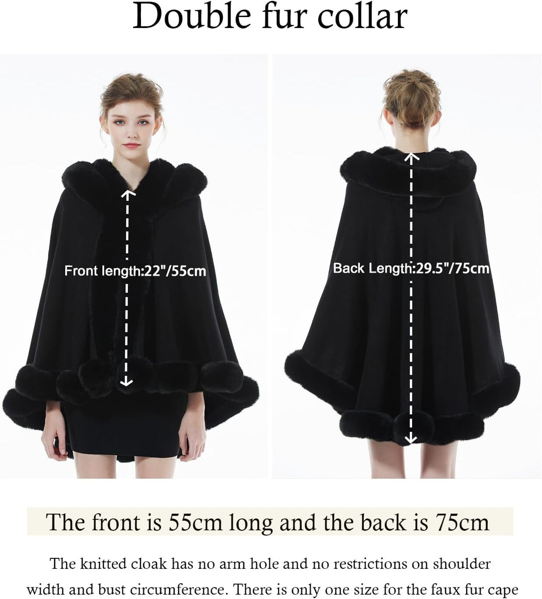BEAUTELICATE Damen Kunstpelz Strick Poncho Cape Warm Umhang Gestrickt mit Kapuze Cardigan Brautjacke