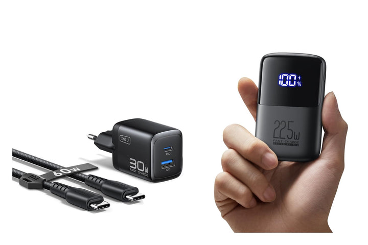 INIU 30W USB C Ladegerät, 2-Port [USB C + USB A] Reise Schnellladegerät & INIU Power Bank, 22.5W Fas