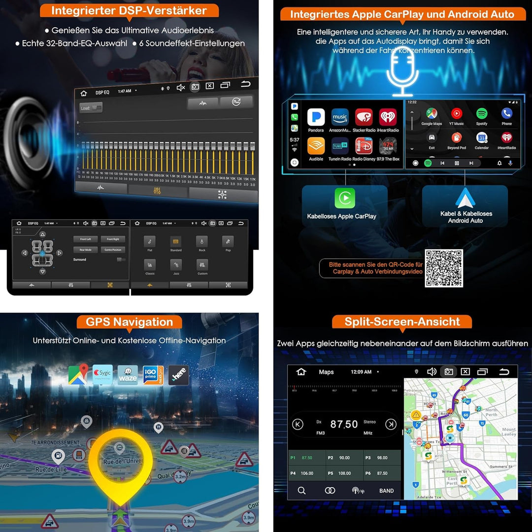 Erisin 7 Zoll 8-Kern 4GB+64GB Android 12 Autoradio Bluetooth mit GPS Navigation Für Audi A4 S4 RS4 R