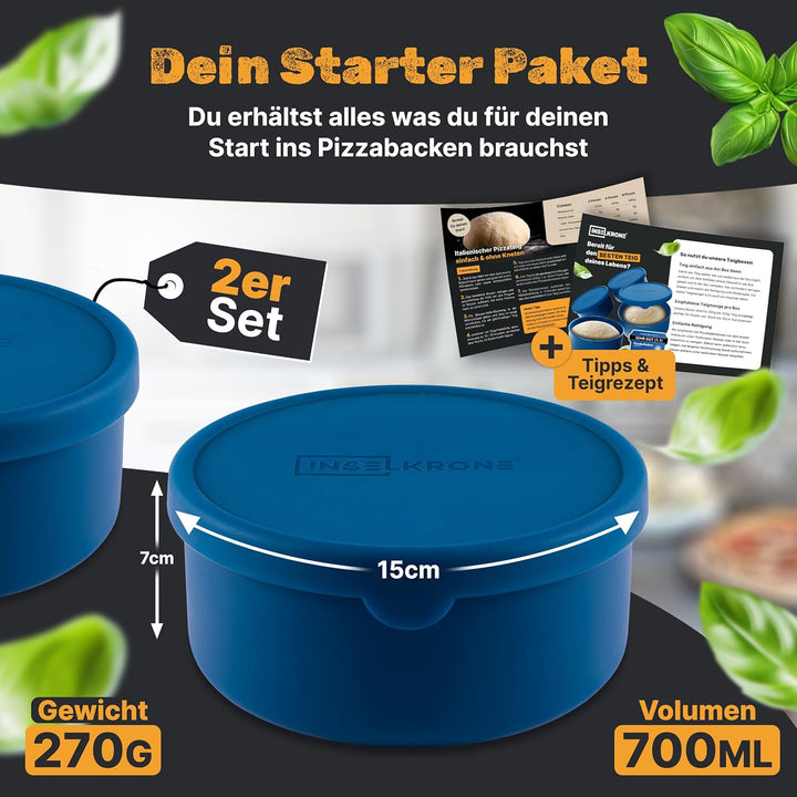 Pizzaballenbox mit Deckel 2er Set - Perfekt als Pizzabox, Gärbox & Teigbox - bis zu 350g Pizzateig B