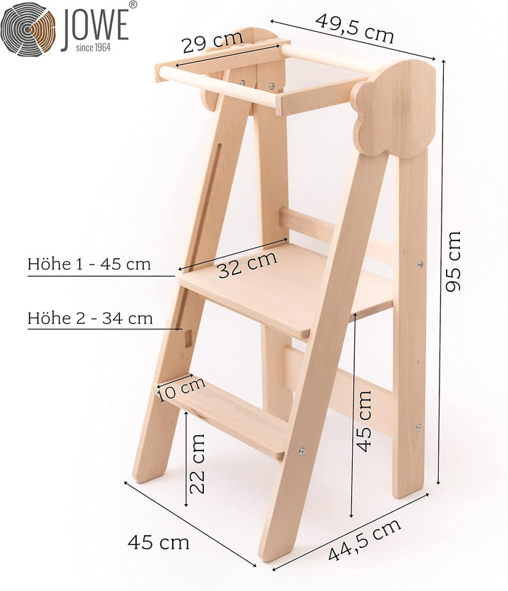 JOWE Lernturm für Kinder | Learning Tower aus Massivholz | klappbar und höhenverstellbar