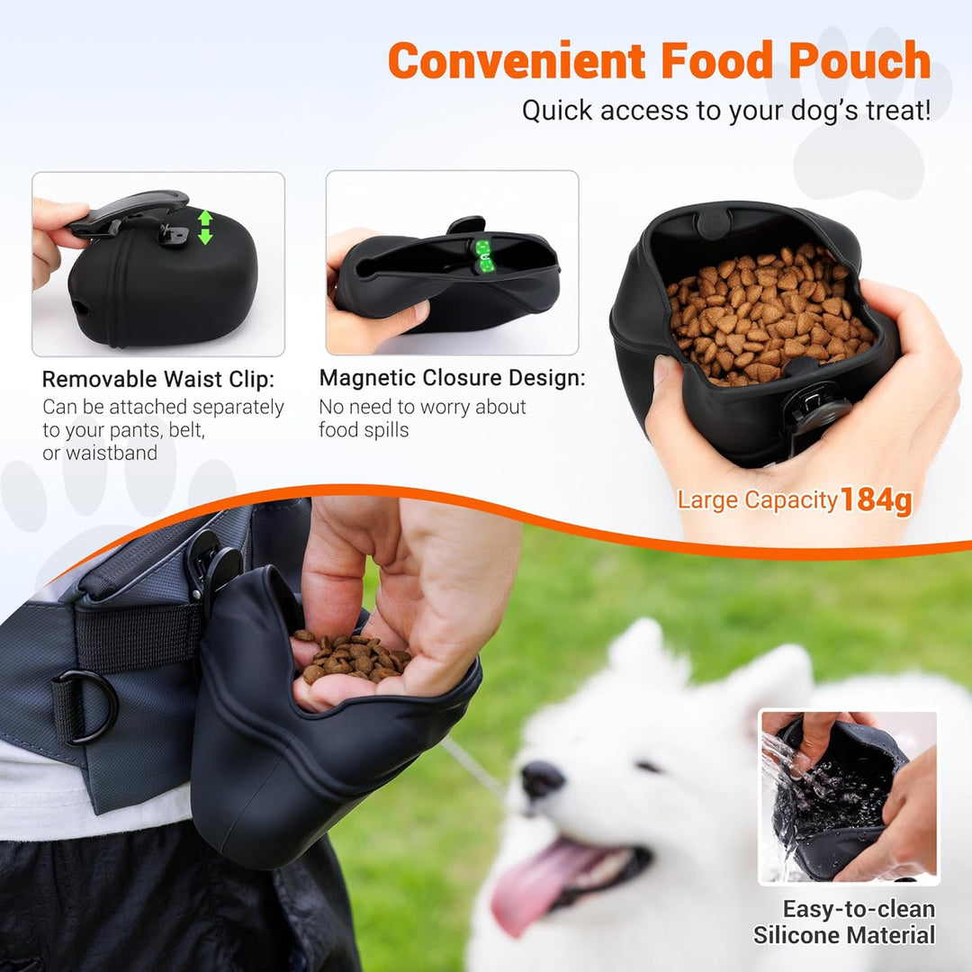 2 in 1 Hunde-Leckerli-Tasche für Training, Leckerli-Tasche für Leine mit abnehmbarem Clip auf Siliko