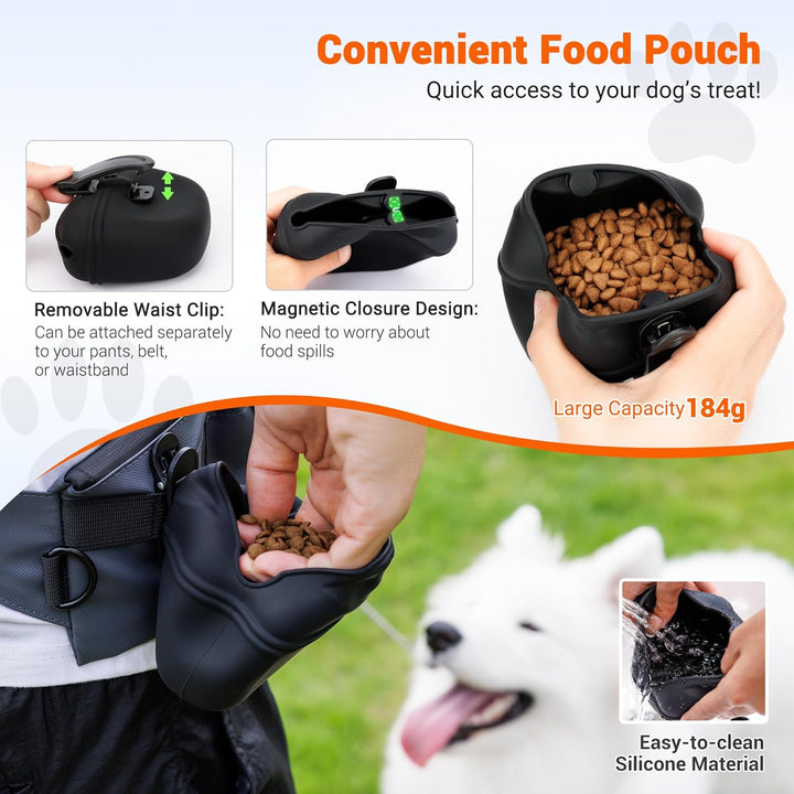 2 in 1 Hunde-Leckerli-Tasche für Training, Leckerli-Tasche für Leine mit abnehmbarem Clip auf Siliko