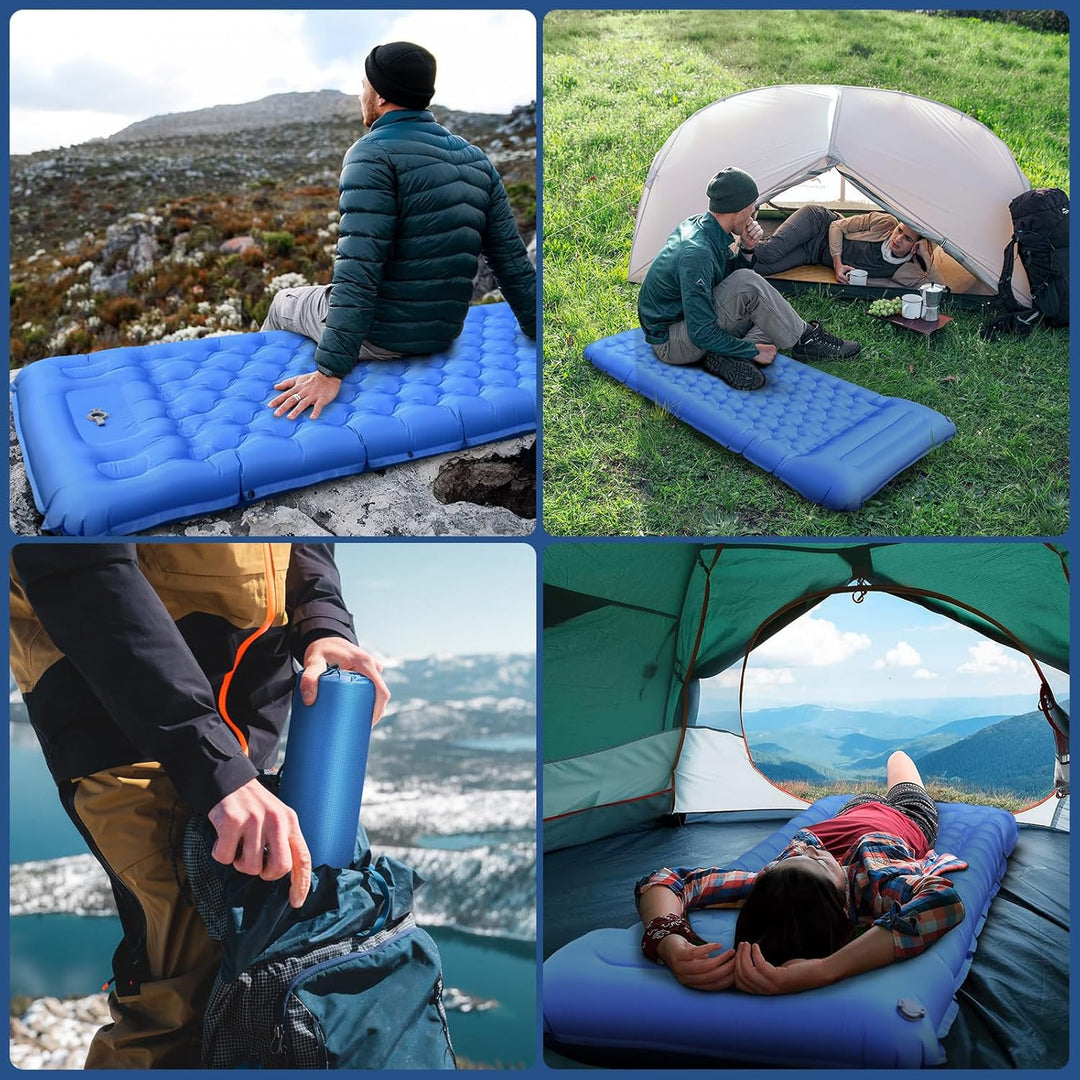 NAPASA Isomatte Camping, 14CM Verdicktes Aufblasbare Matratze mit Eingebauter Fusspresse Pumpe & Kis
