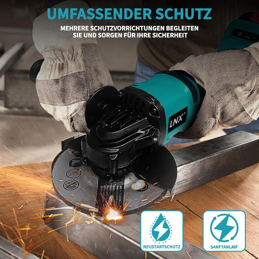 Akku-Winkelschleifer 125 mm, Akku Flex für Makita 18V Akku, 8500U/min, 3 Geschwindigkeiten, Akku-Sch