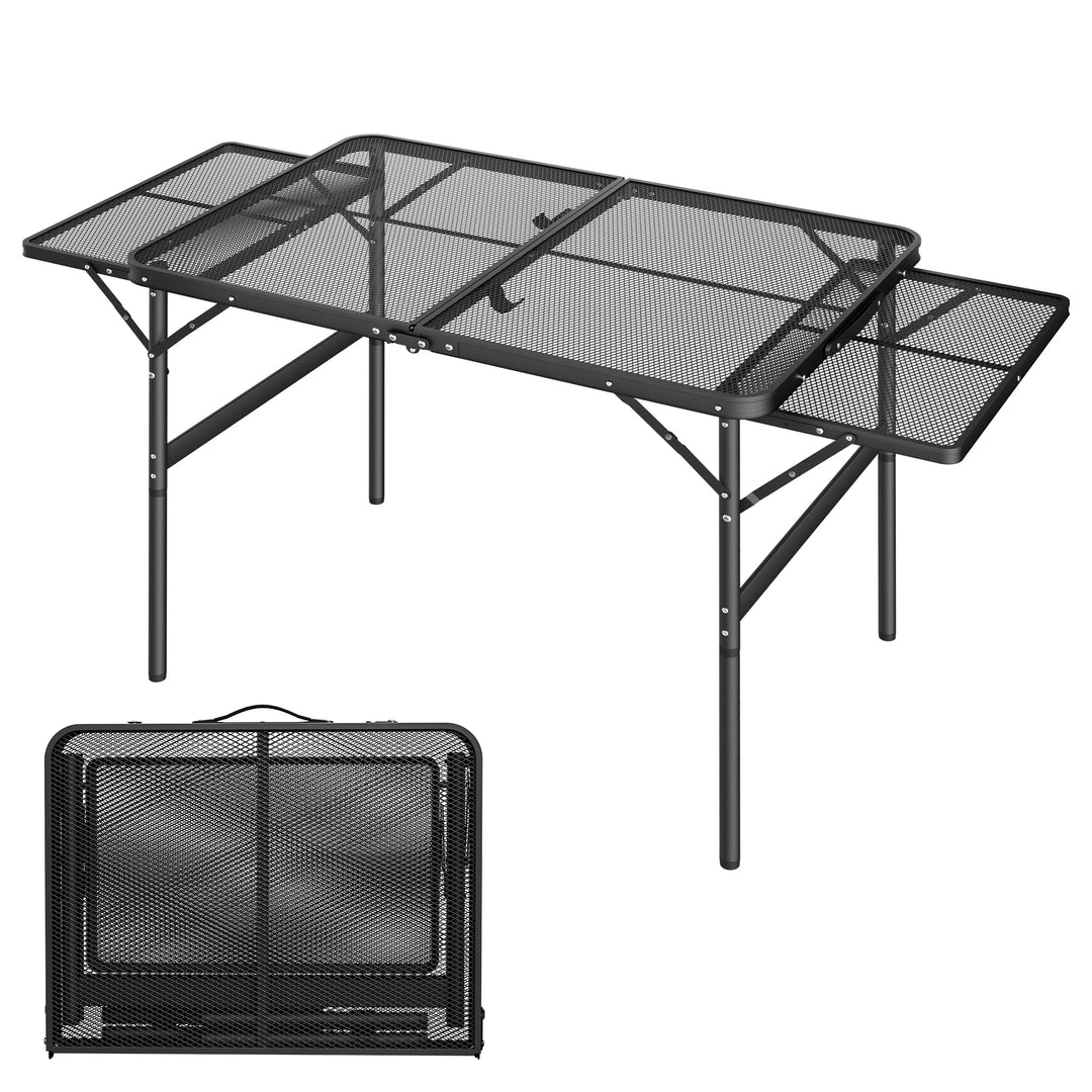 Klappbare Campingtische mit Metallgitterplatte, Faltbare Regal &amp; Griff, 2 Höhenverstellbar Metall Be