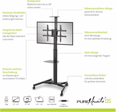 PureMounts PM-CART-70B TV Standfuss für LCD/LED/Plasma Bildschirme von 94-178 cm (37-70 Zoll) schwar