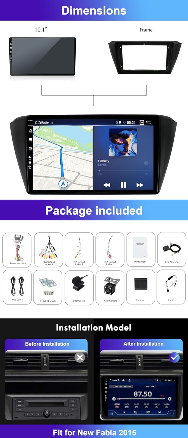 Doppel-DIN Android 12 Autoradio für Skoda Fabia 3 (2015–2019), DSP + Carplay, unterstützt DAB + WLAN