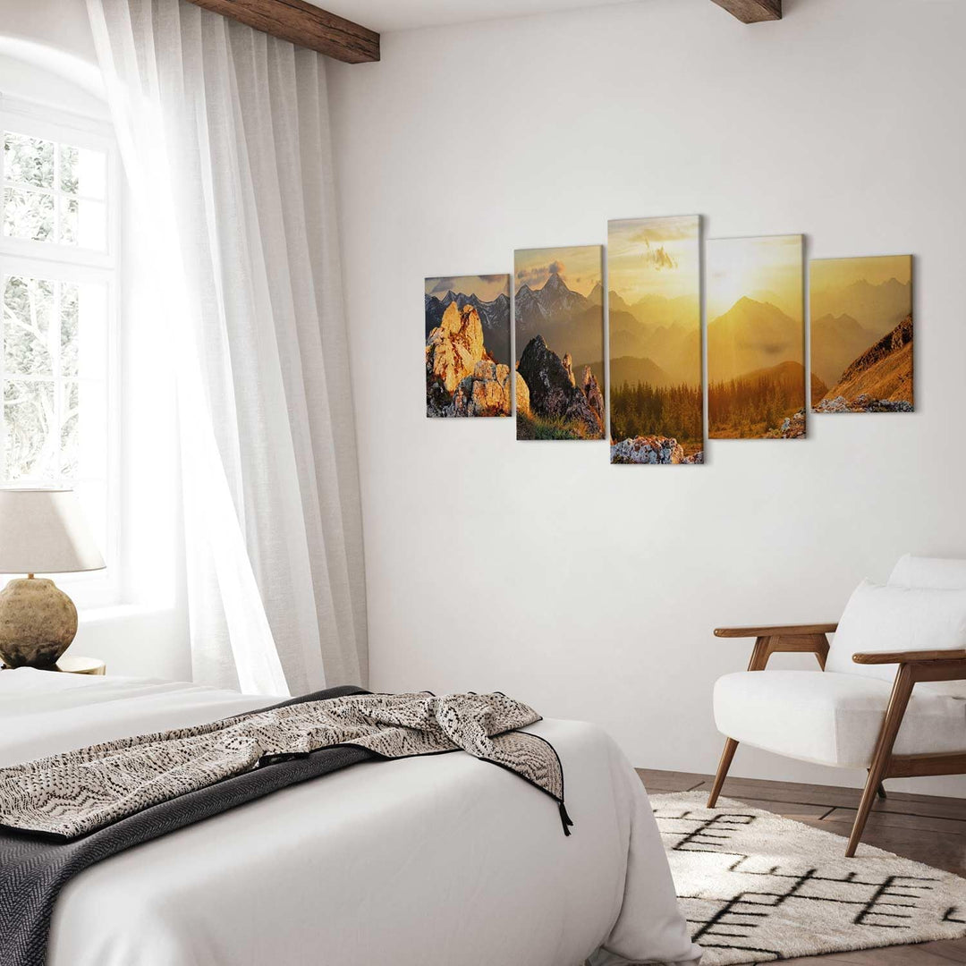 murando - Bilder Landschaft Gebirge 100x50 cm Vlies Leinwandbild 5 tlg Kunstdruck modern Wandbilder