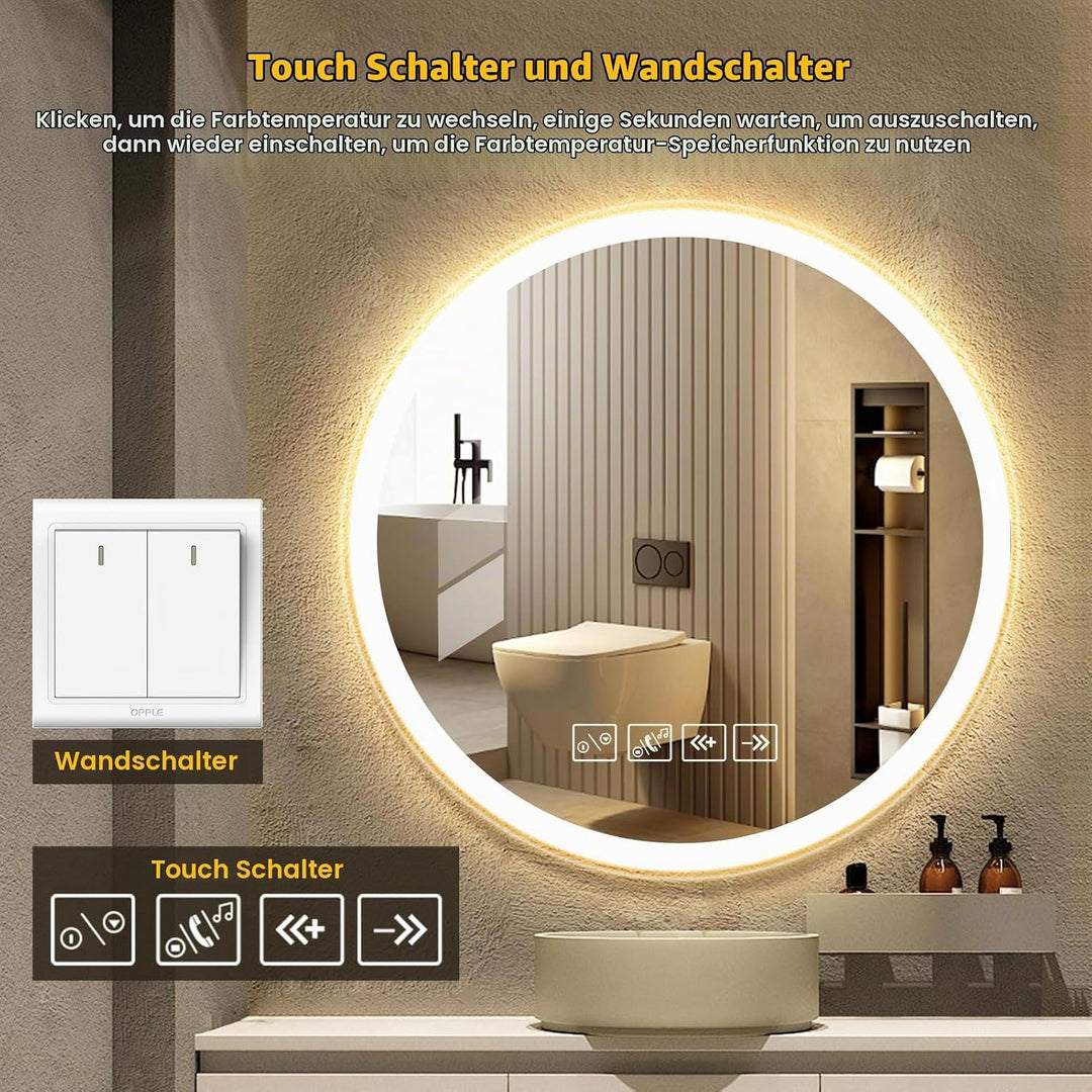 Badspiegel mit Beleuchtung | 60cm Wandspiegel | Badezimmerspiegel | LED Spiegel mit Bluetooth | Kosm