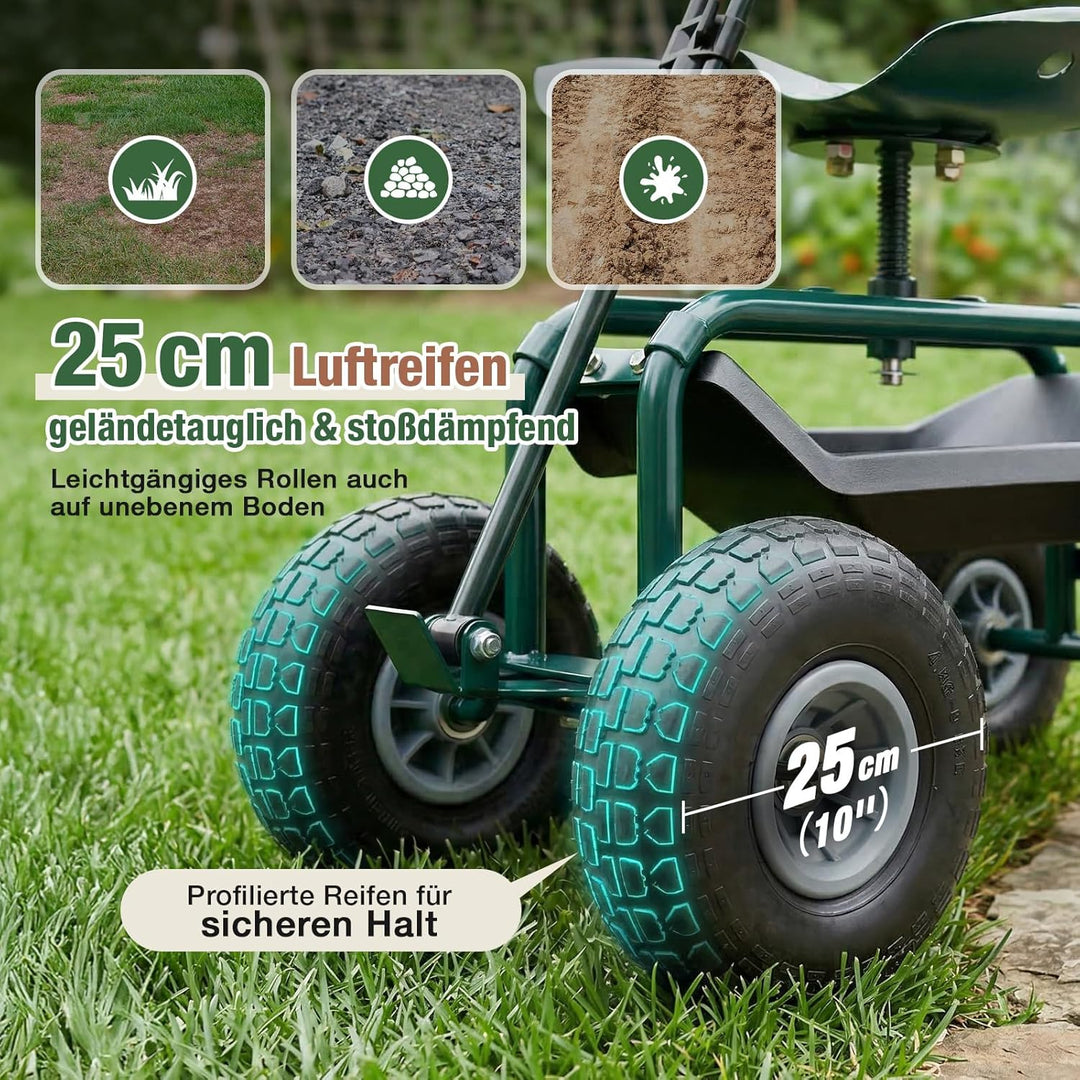 Sekey Gartenrollsitz mit Griff & Ø 25,5cm Reifen - Fahrbarer Rollsitz für Gartenarbeit bis 180kg - 3