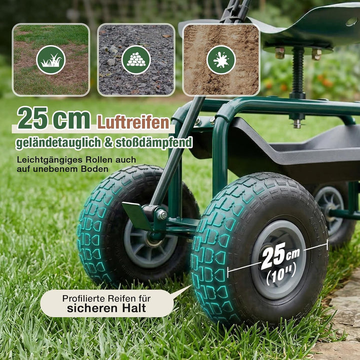 Sekey Gartenrollsitz mit Griff & Ø 25,5cm Reifen - Fahrbarer Rollsitz für Gartenarbeit bis 180kg - 3