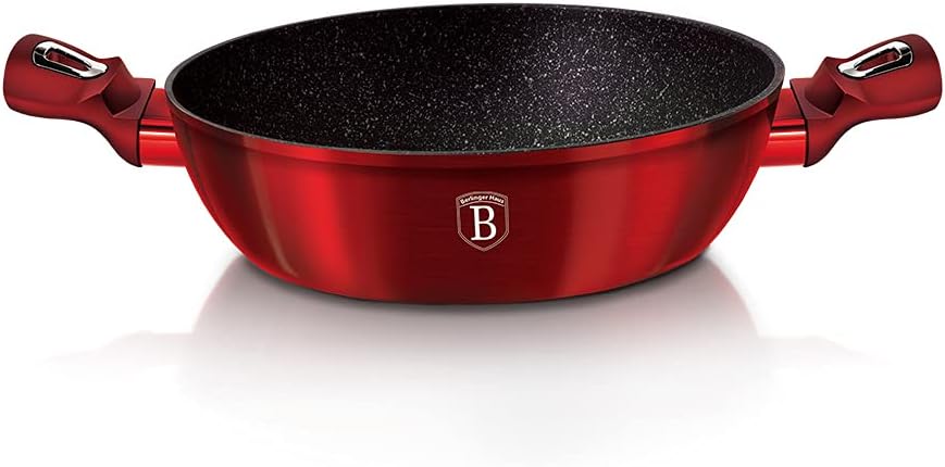 BERLINGER HAUS - Flacher Topf mit 28 cm Deckel, Metallic Line Burgundy Edition
