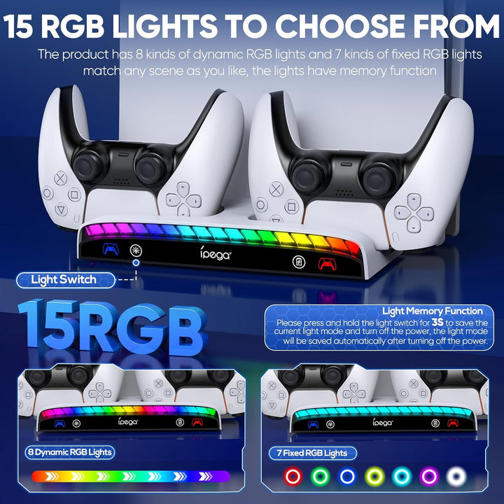 RGB Wandhalterung für PS5/Pro/Slim mit doppelter Controller-Ladestation, PlayStation 5 Halterung für