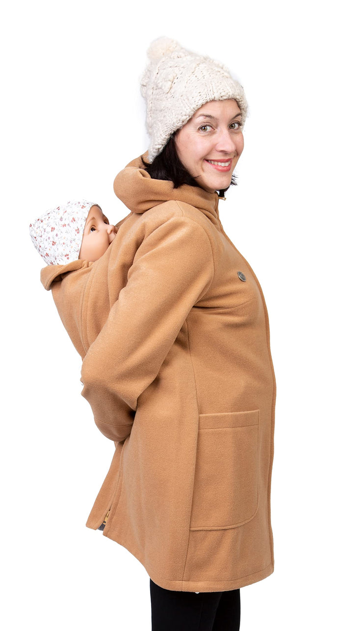 Viva la Mama - schicker Umstands- und Tragemantel für den Winter - VALENTIN L beige - vorn und hinte