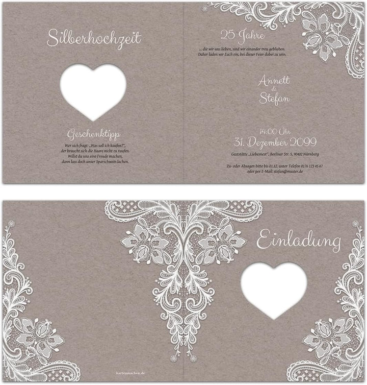 Kartenmachen.de Lasergeschnittene Hochzeitseinladungen Silberhochzeit silberne Hochzeit Einladung in