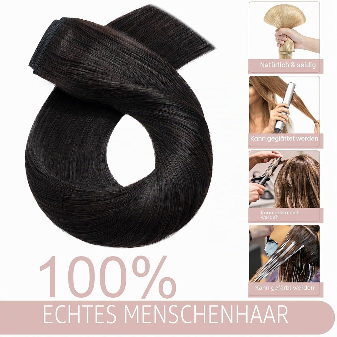 SEGO Haarteil Clip in Extensions Echthaar DICKER Haarverlängerung 1 Tresse 5 Clips Human Hair Glatt