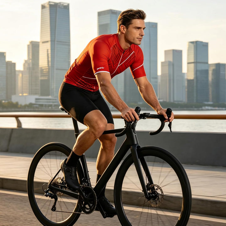 Santic Radtrikot Herren Kurzarm Fahrradtrikot Herren Fahrradshirt Radshirt Kurzarm Sommer mit Tasche
