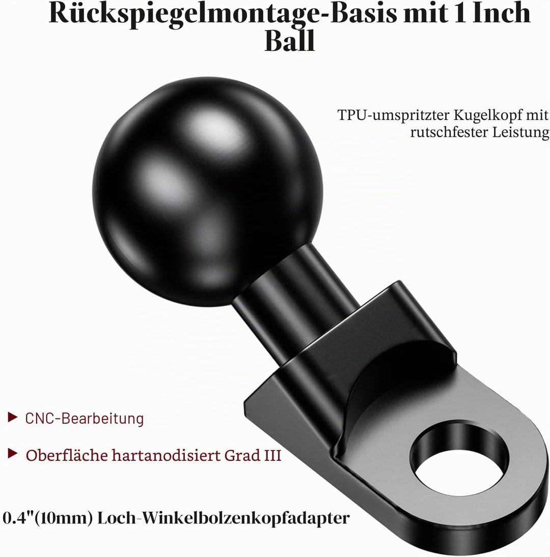 BRCOVAN 2St Aluminiumlegierung Rückspiegel-Montagebasis mit 1-Zoll-TPU-Kugel und 10-mm-Loch, Kompati