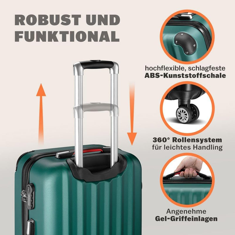 MONZANA® 3tlg. Kofferset Hartschalen Koffer M-L-XL Gel-Griffe 4 Rollen Kantenschutz Schloss Standfüs