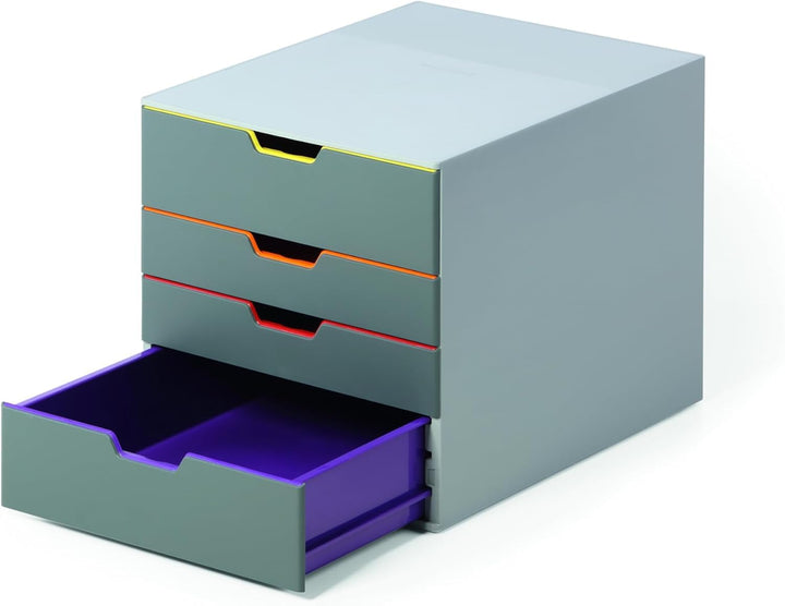 Durable Schubladenbox A4 (Varicolor) 4 Fächer, mit Etiketten zur Beschriftung, mehrfarbig, 760427, 4