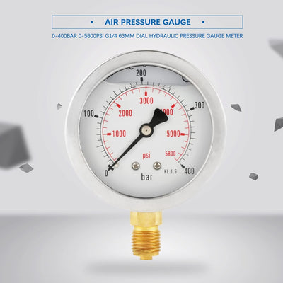 0-400BAR 0-5800PSI G1 / 4 63mm Messuhr Hydraulische Manometer Hohe Präzision MEHRWEG VERPACKUNG soci