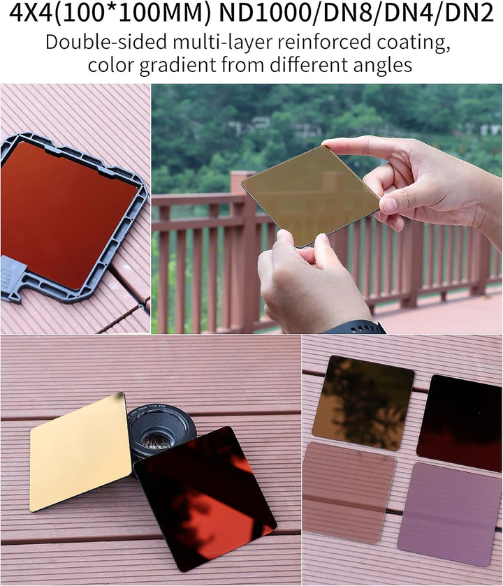 Hersmay 4PCS 4X4 ND Filter Matte Box Filters ND2/ND4/ND8/ND1000 100x100mm Quadratische Filter Graufi