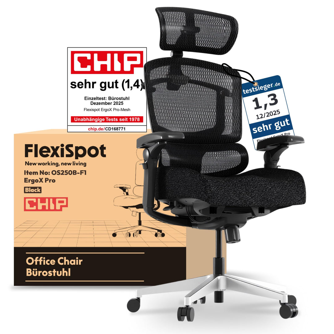 FLEXISPOT ErgoX Pro Ergonomischer Bürostuhl mit 12-stufiger Höhenverstellung, Schreibtischstuhl mit