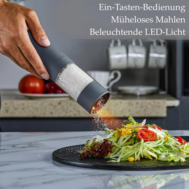 TLYSXPRO Salz und Pfeffermühle Elektrisch 2er Set, USB Wiederaufladbar, Einstellbarer Grobheit Gewür