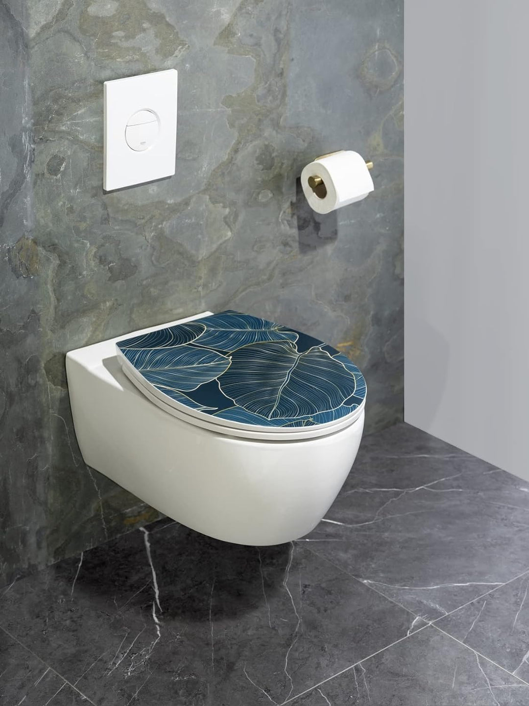 WENKO WC-Sitz Big Leaves, robuster Toilettensitz aus antibakteriellem Duroplast mit Absenkautomatik