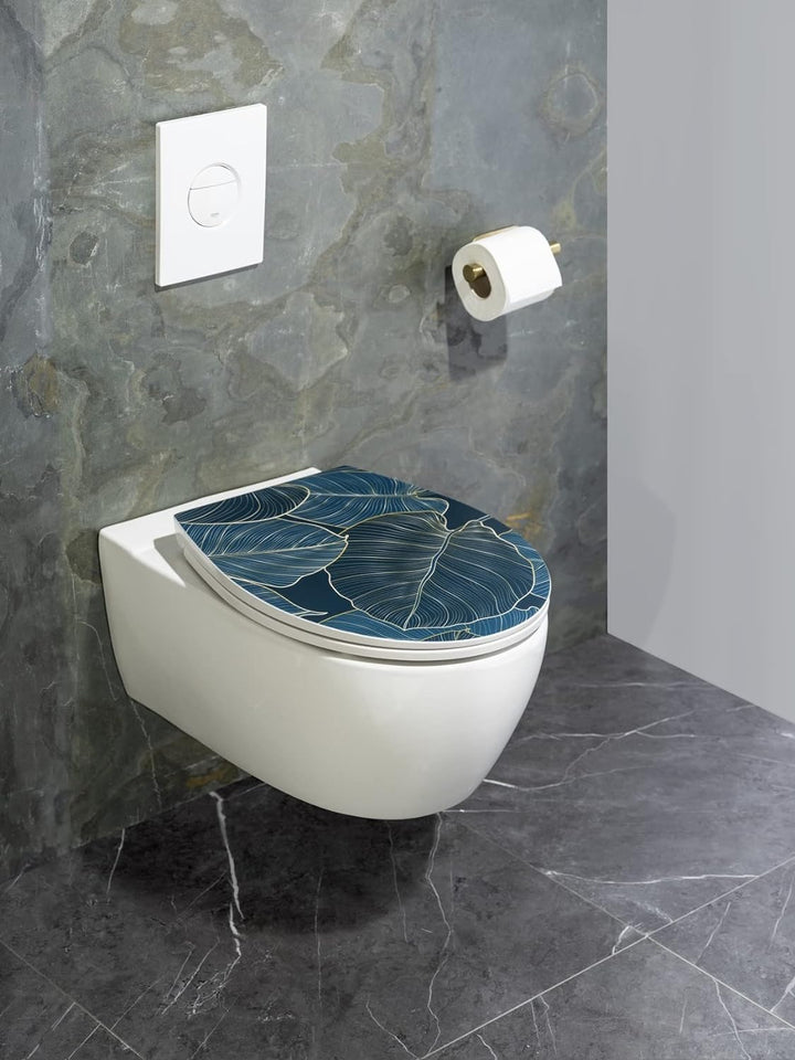 WENKO WC-Sitz Big Leaves, robuster Toilettensitz aus antibakteriellem Duroplast mit Absenkautomatik