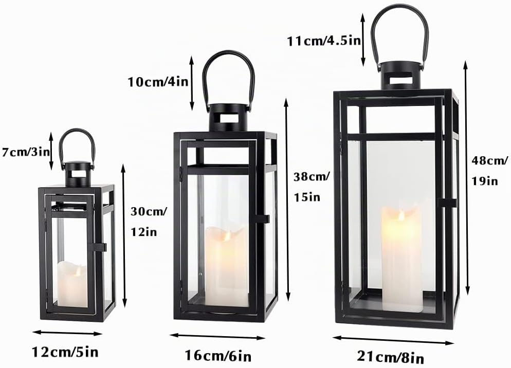 TRIROCKS Set aus 3 Edelstahl Kerzenlaterne 48cm Hoher Metallkerzenhalter mit klaren Glasscheiben Per