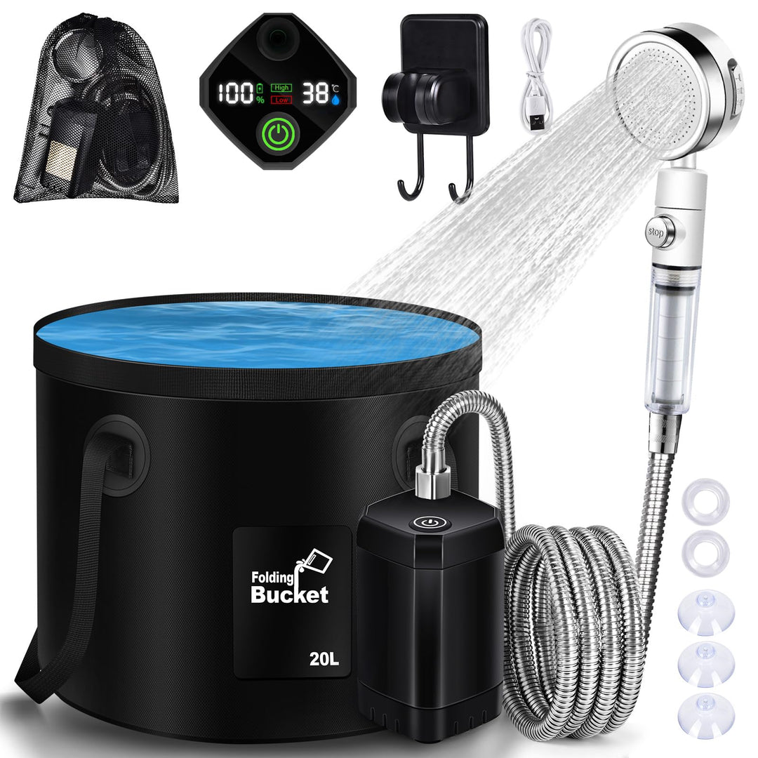 YOOHBERRYS Filterbar Tragbare Campingdusche, 6000 mAh Camping Dusche Outdoor Mobile Dusche mit Tempe