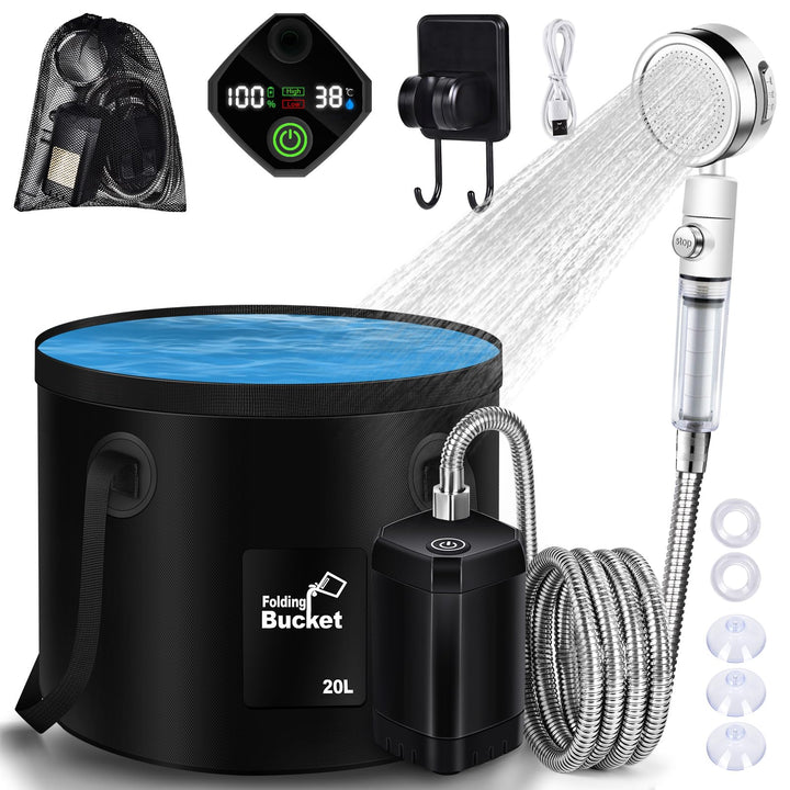 YOOHBERRYS Filterbar Tragbare Campingdusche, 6000 mAh Camping Dusche Outdoor Mobile Dusche mit Tempe