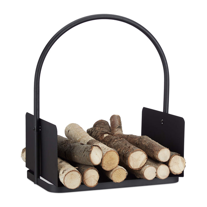 Relaxdays Kaminholzkorb schwarz, Brennholzkorb gross, Holzwiege Kamin, Feuerholzkorb Metall, HxBxT 4