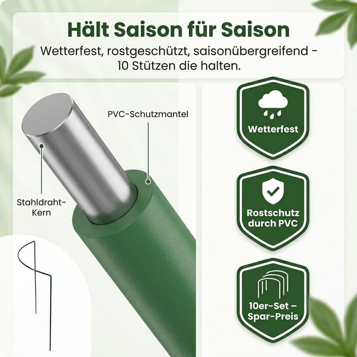 10 STÜCK Pflanzenstütze halbrund - Ø 38 cm - 100 cm hoch - aus 4mm kunststoffummantelten Draht - Für