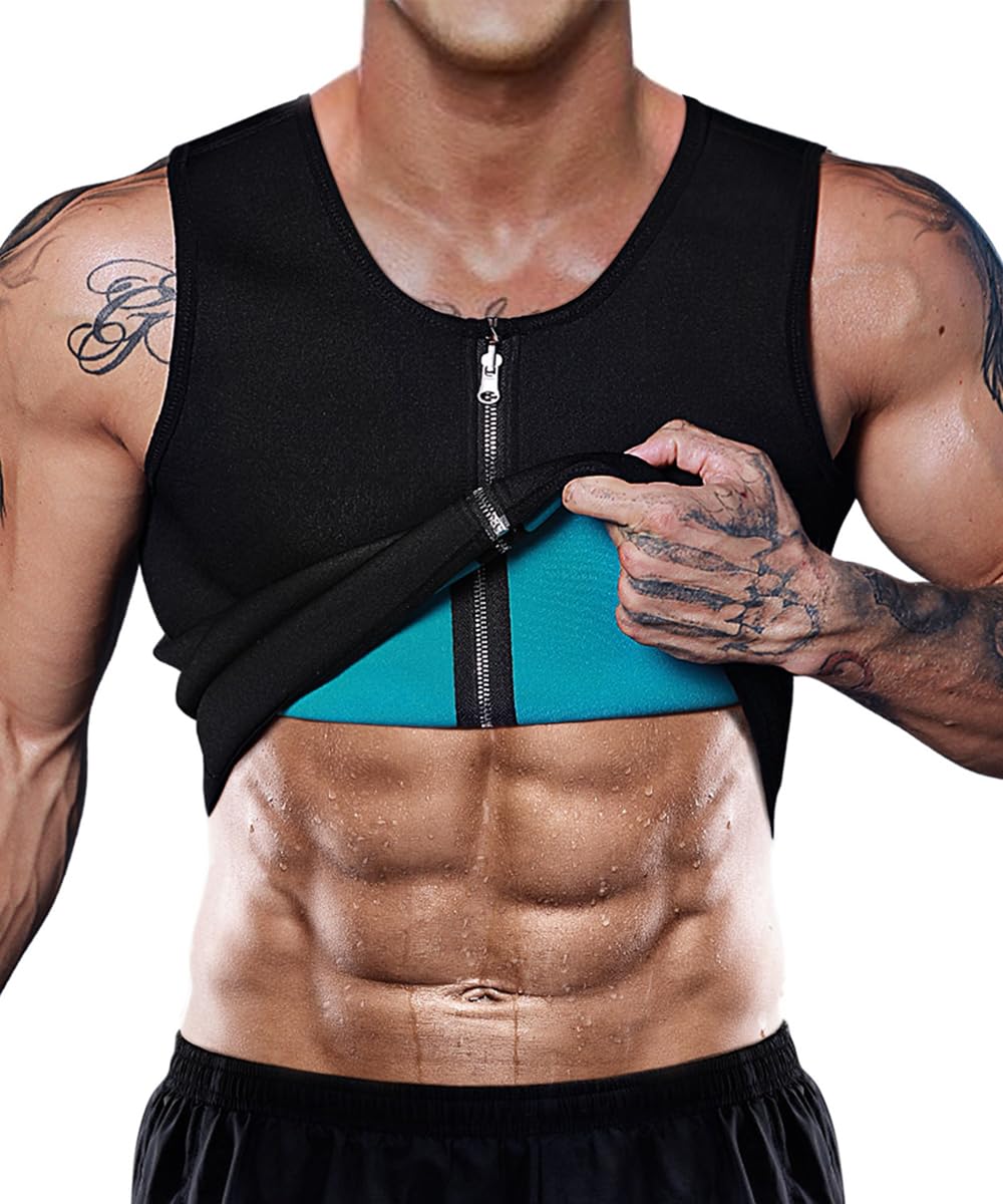 Sportliche Saunaweste für Herren, Fitness-Top, Kompression, Schweissabnahme, aus Neopren, mit Reissv