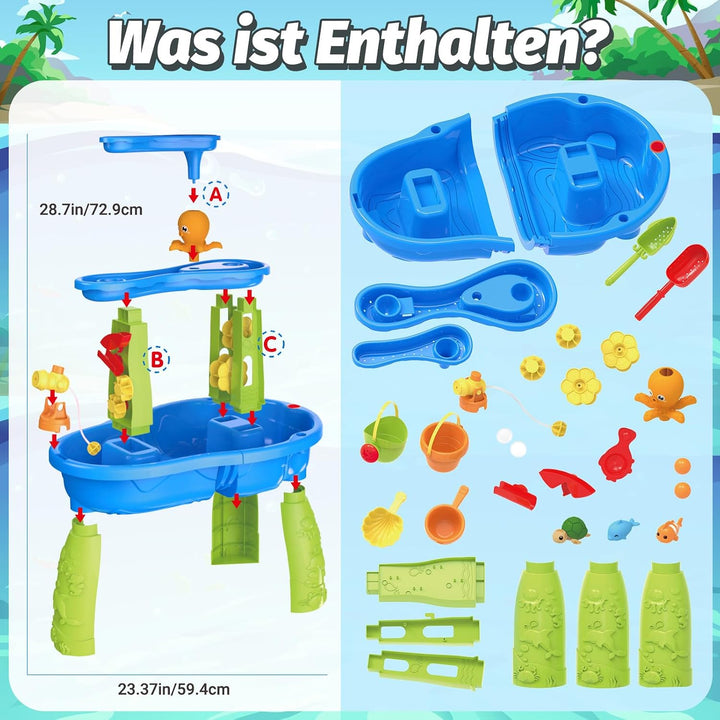 FRUSE Wasserspieltisch für Kinder,3-Tier Sand Wassertisch Spielzeug,Wasserspielzeug Aktivität Sensor