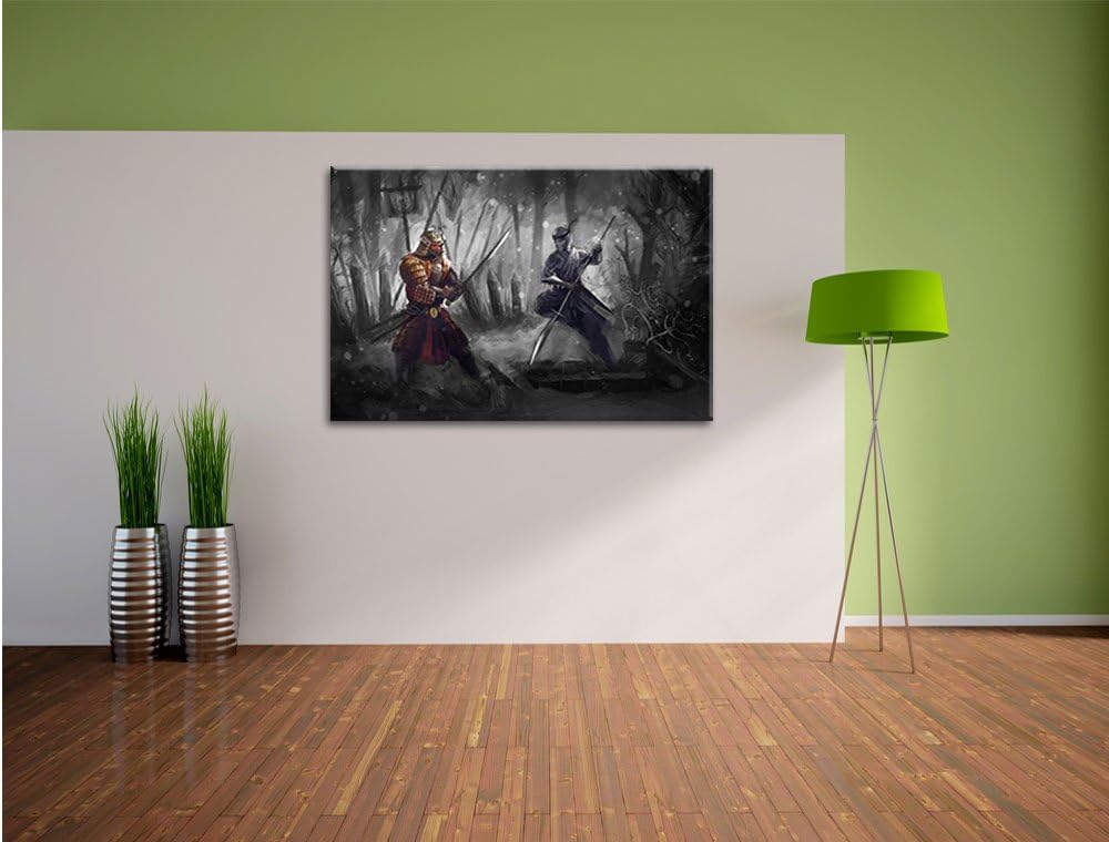 Pixxprint Kampf zwischen Samurai und Ninja B&W Detail, Format: 100x70 auf Leinwand, 100x70