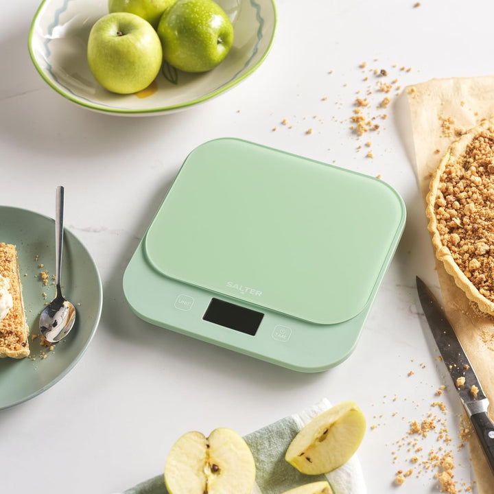 Salter British Bakes Digitale Küchenwaage – Grüne Backwaage mit hoher Kapazität von 10 kg, misst Flü