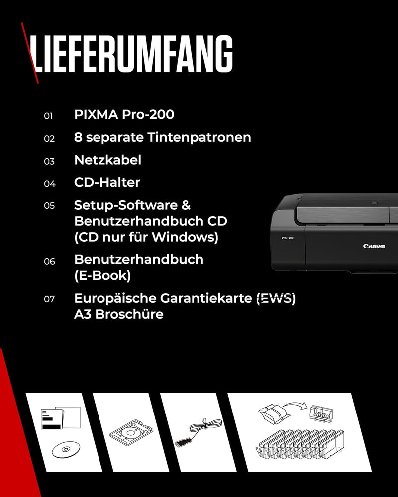 Canon PIXMA PRO-200 Farbtintenstrahldrucker Fotodrucker DIN A3+ (Hochglanzdruck, WLAN, USB 2.0, WiFi