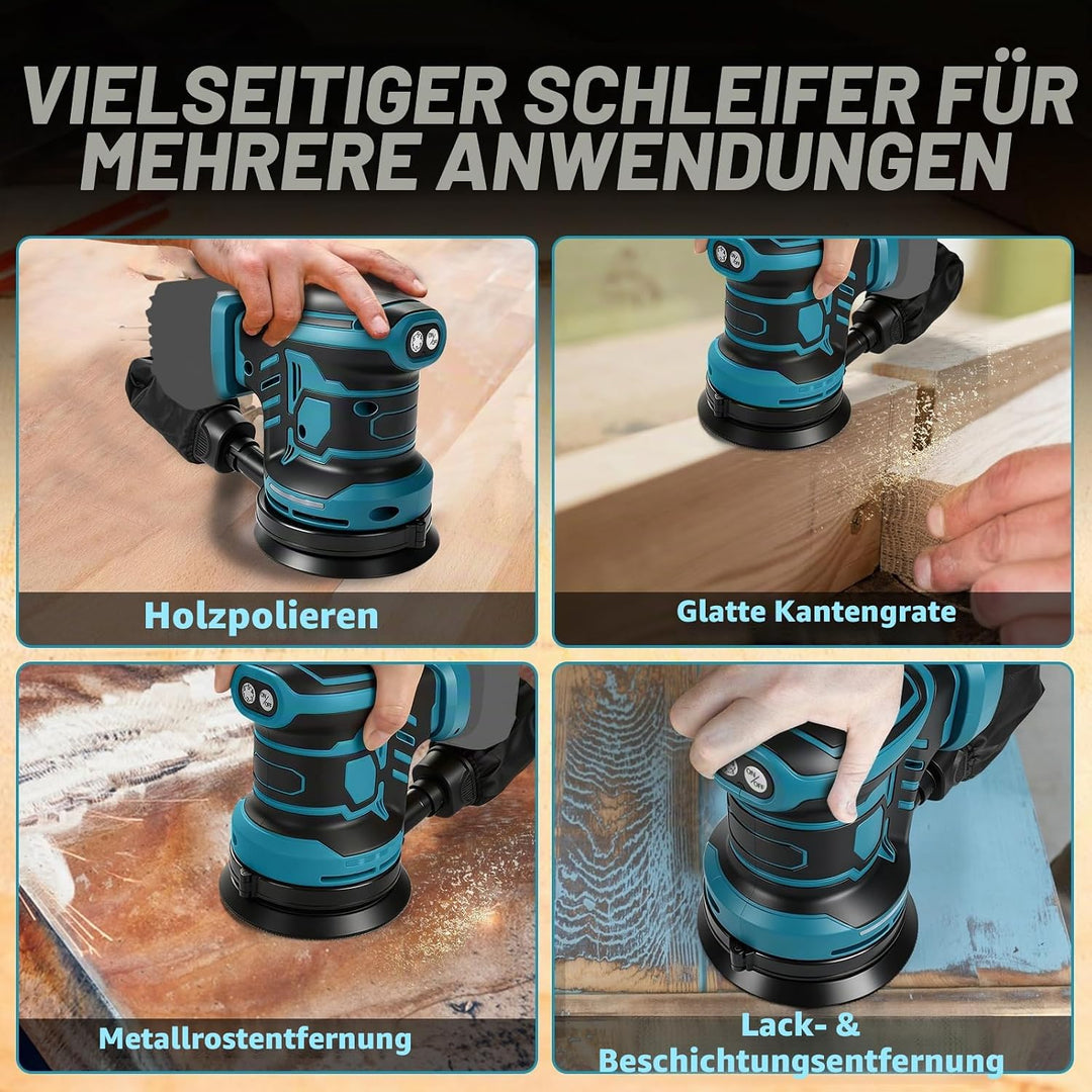 Bürstenloser Exzenterschleifer, kompatibel mit Makita 18V, 125 mm Brushelss Elektrischer Handschleif